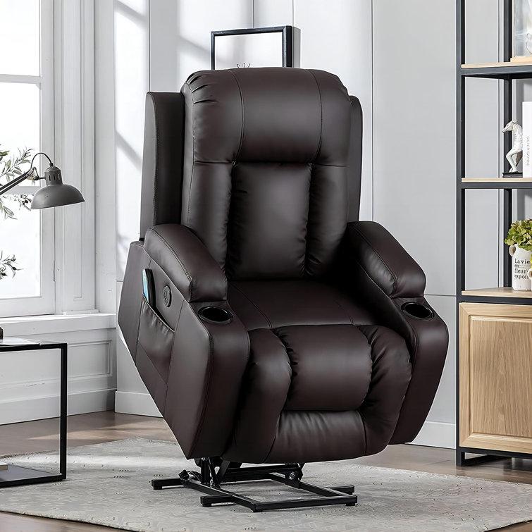 Latitude Run® Leather Electric Power Lift Recliner Chair with Massage